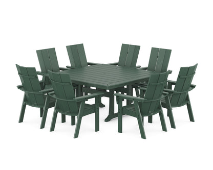 POLYWOOD® Modern Curveback Adirondack 9-Piece Square Dining Set with Trestle Legs in Green