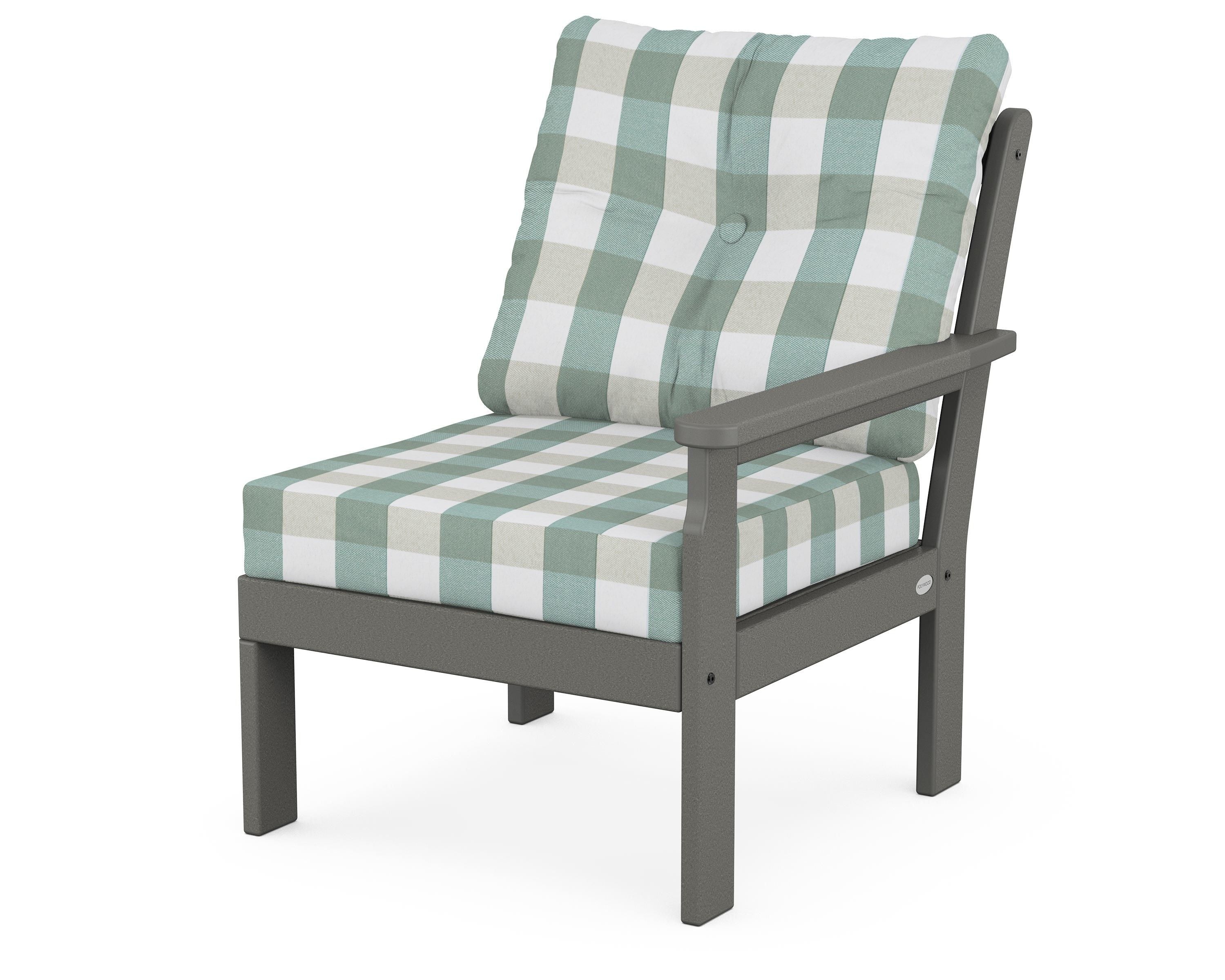 POLYWOOD® Vineyard Modular Right Arm Chair in Slate Grey / Buffalo Plaid Glacier Spa