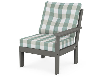 POLYWOOD® Vineyard Modular Right Arm Chair in Slate Grey / Buffalo Plaid Glacier Spa