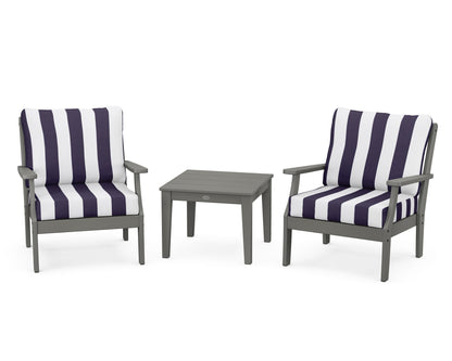 POLYWOOD® Braxton 3-Piece Deep Seating Set in Slate Grey / Cabana Stripe Navy