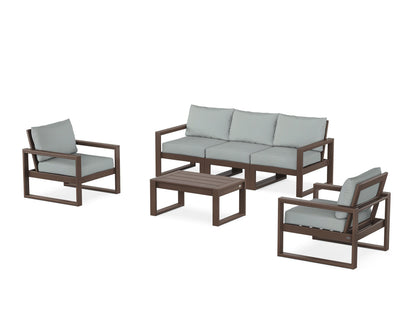 POLYWOOD® EDGE Sectional 4-Piece Deep Seating Set with Sofa in Mahogany / Spa