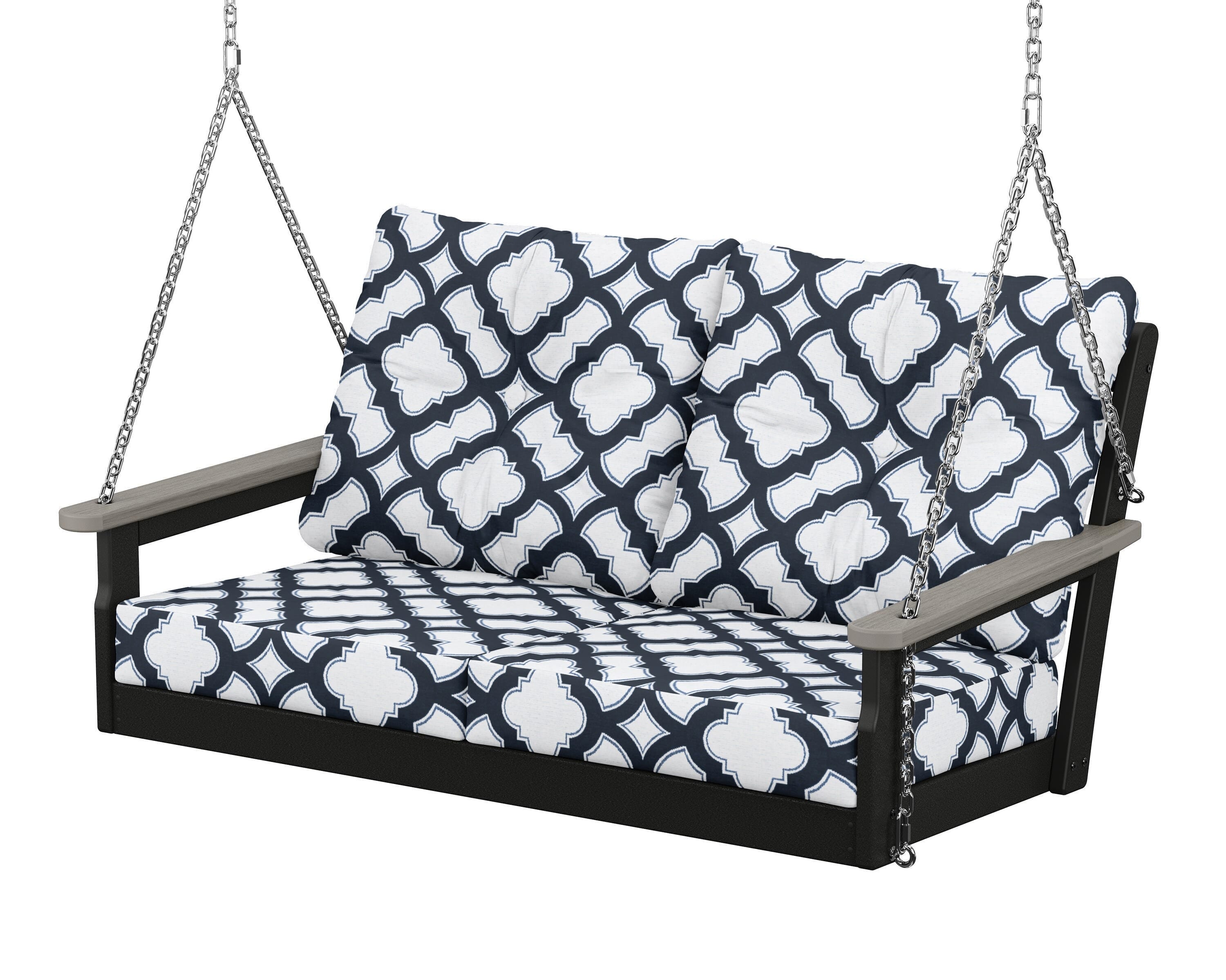 POLYWOOD® Vineyard Deep Seating Swing in Black / Driftwood / Trellis Marine Indigo