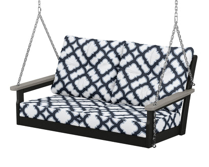 POLYWOOD® Vineyard Deep Seating Swing in Black / Driftwood / Trellis Marine Indigo