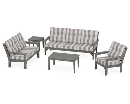 POLYWOOD® Vineyard 5 Piece Deep Seating Set in Slate Grey / Buffalo Plaid Grey Mist