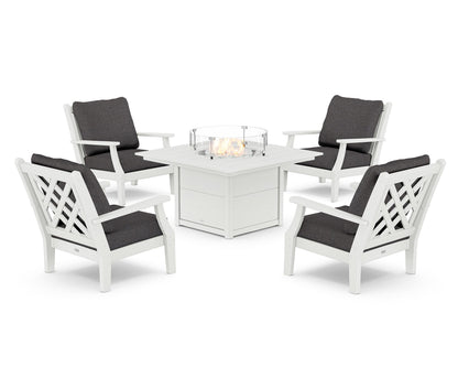 Country Living Wovendale 5-Piece Deep Seating Set with Fire Pit Table in White / Ash Charcoal