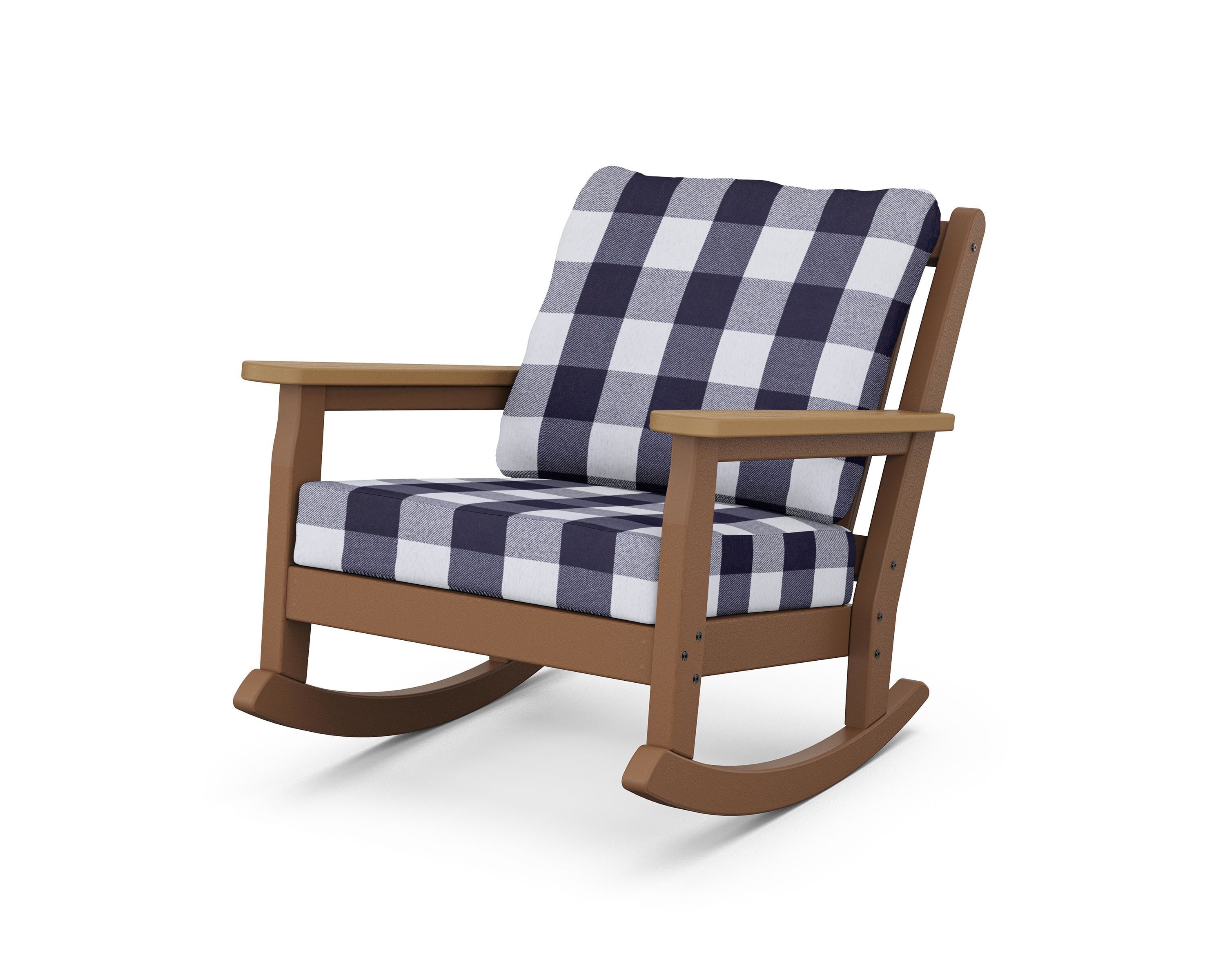 POLYWOOD® Chippendale Deep Seating Rocking Chair in Teak / Natural / Buffalo Plaid Navy
