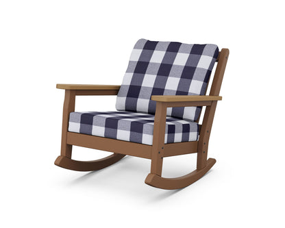POLYWOOD® Chippendale Deep Seating Rocking Chair in Teak / Natural / Buffalo Plaid Navy