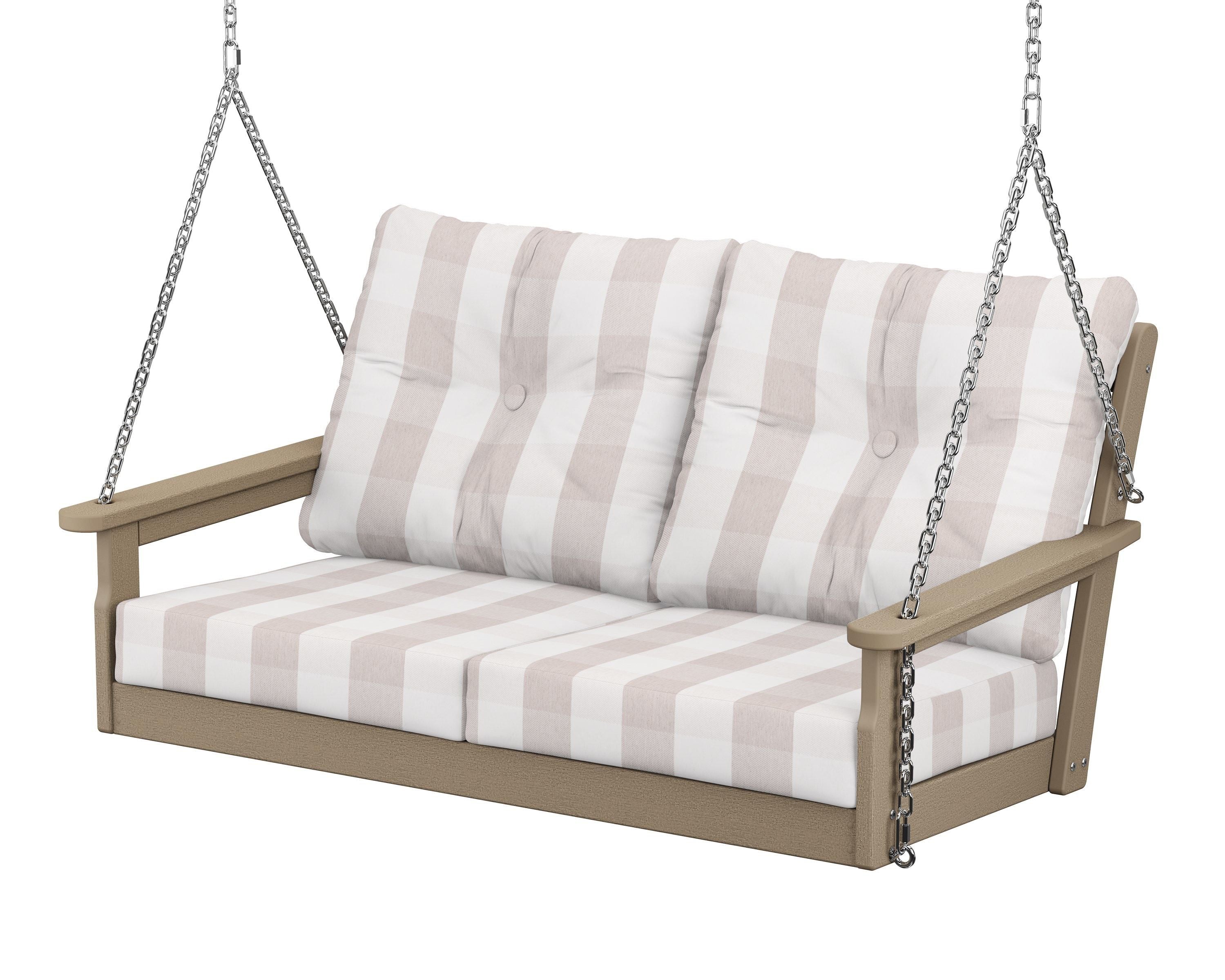 POLYWOOD® Vineyard Deep Seating Swing in Vintage Sahara / Buffalo Plaid Dune Burlap