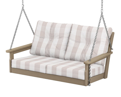 POLYWOOD® Vineyard Deep Seating Swing in Vintage Sahara / Buffalo Plaid Dune Burlap