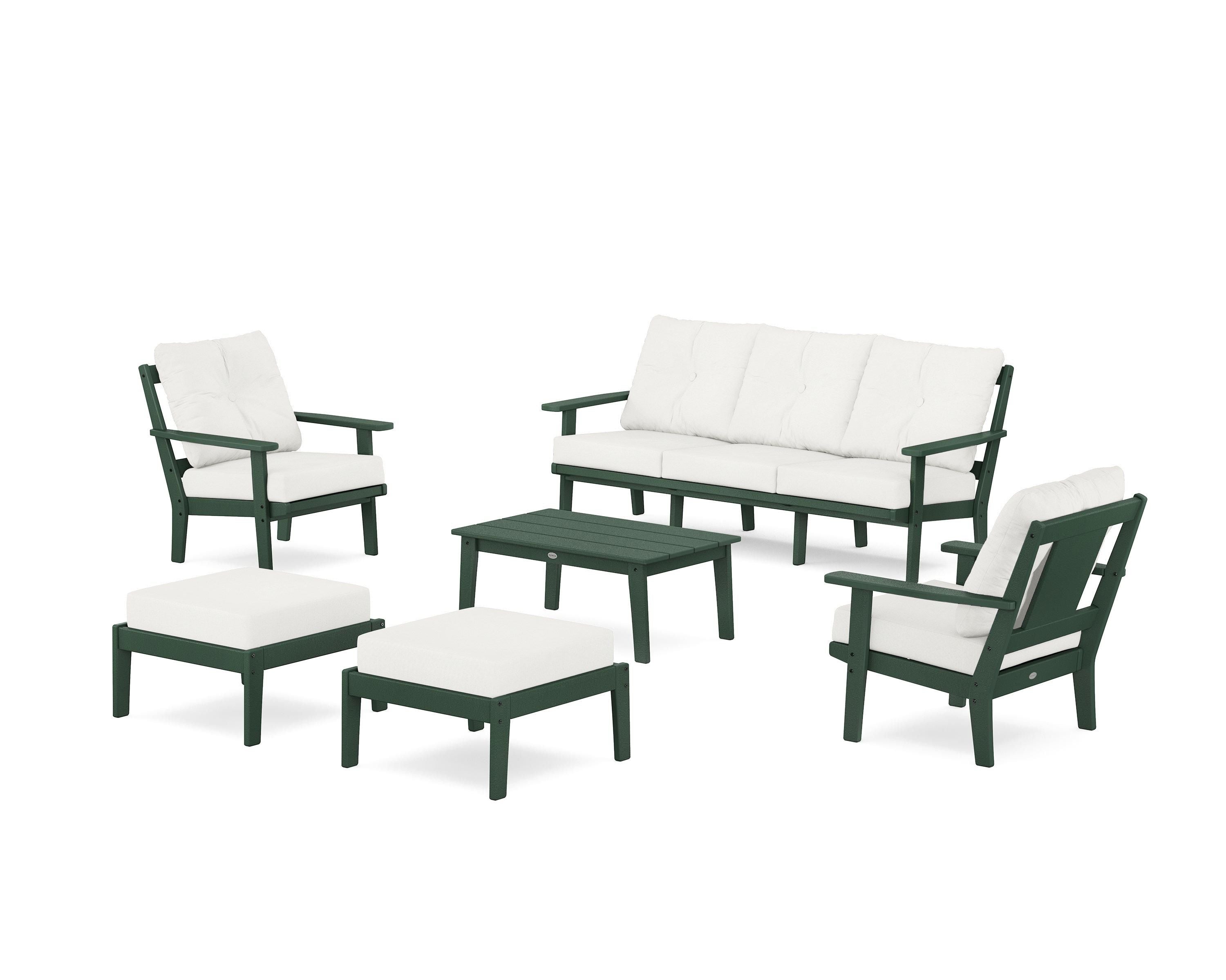 POLYWOOD® Prairie 6-Piece Lounge Sofa Set in Green / Natural Linen