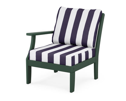 POLYWOOD® Braxton Modular Left Arm Chair in Green / Cabana Stripe Navy