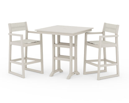 POLYWOOD® EDGE Sling Arm Chair 3-Piece Farmhouse Bar Set with Trestle Legs in Sand / Parchment Sling