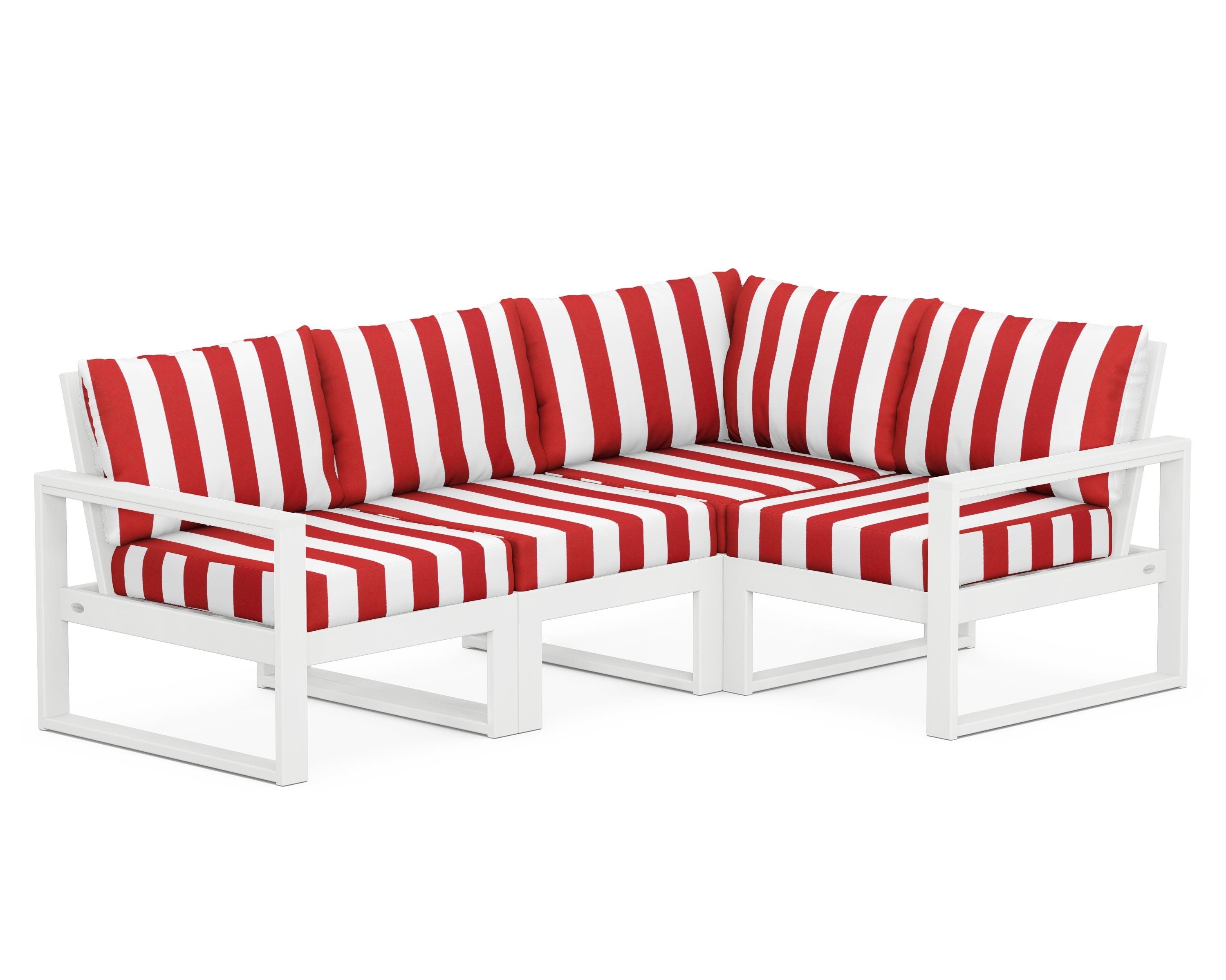 POLYWOOD® EDGE 4-Piece Modular Deep Seating Set in White / Cabana Stripe Crimson