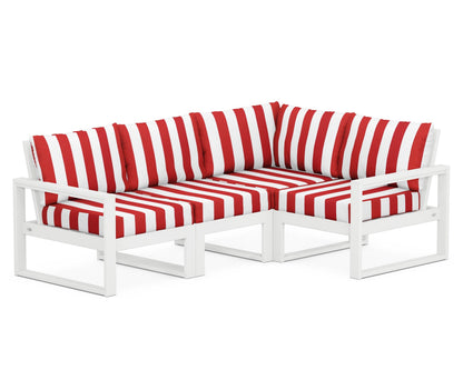 POLYWOOD® EDGE 4-Piece Modular Deep Seating Set in White / Cabana Stripe Crimson