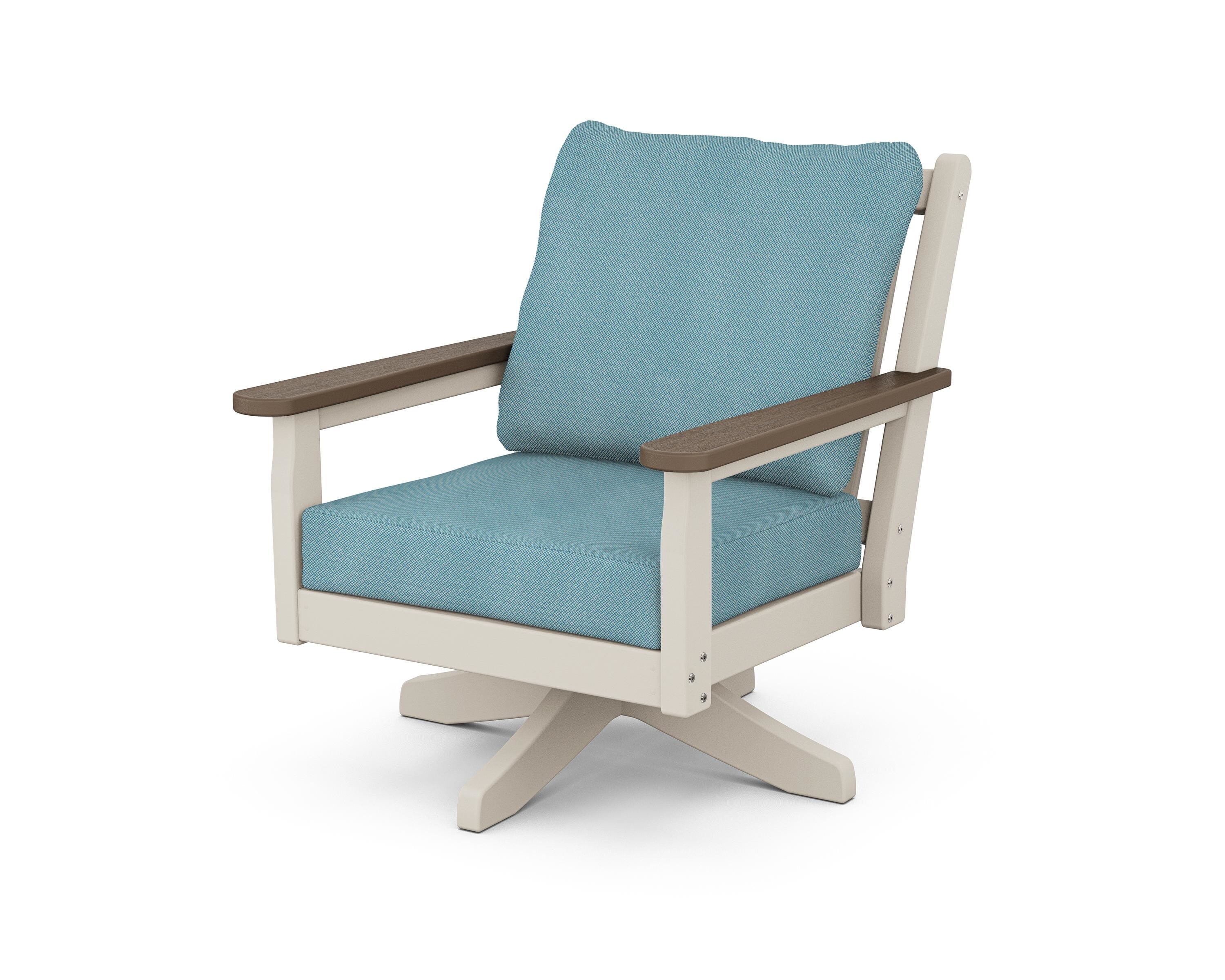 POLYWOOD® Chippendale Deep Seating Swivel Chair in Sand / Kona / Lattice Sky Blue