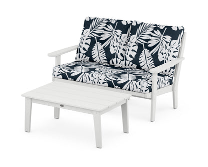 POLYWOOD® Lakeside 2-Piece Lounge Loveseat Set in White / Leaf Marine Indigo