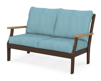 POLYWOOD® Braxton Deep Seating Loveseat in Mahogany / Natural / Lattice Sky Blue