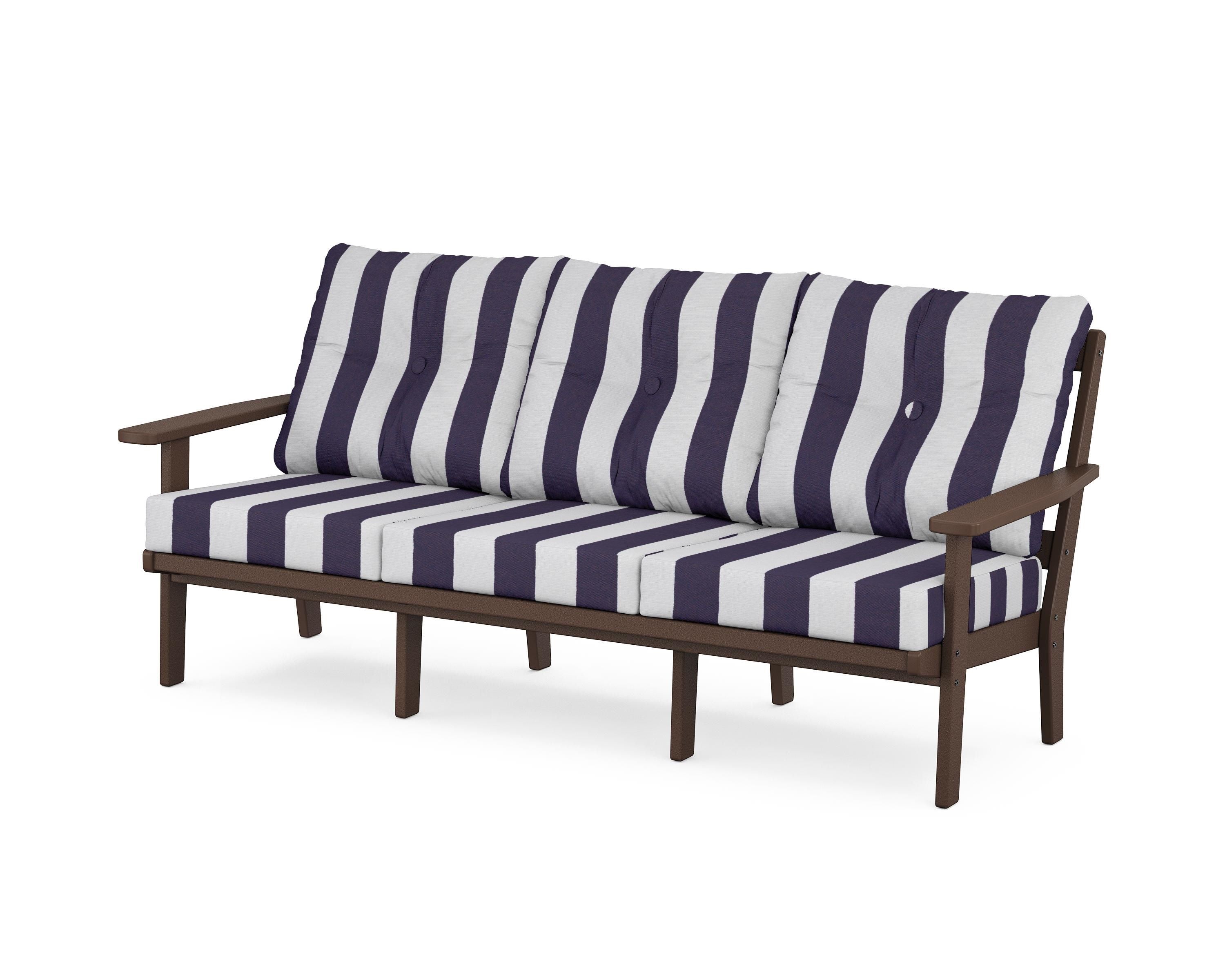 POLYWOOD® Oxford Deep Seating Sofa in Mahogany / Cabana Stripe Navy