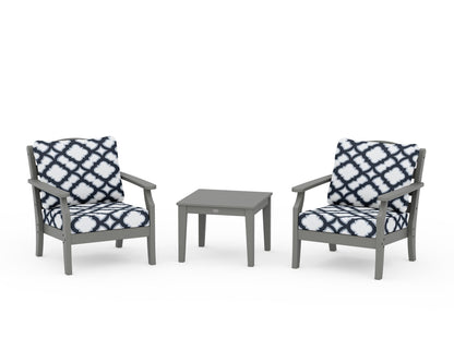 Draper James™ by  POLYWOOD® Savannah 3-Piece Deep Seating Set in Slate Grey / Trellis Marine Indigo