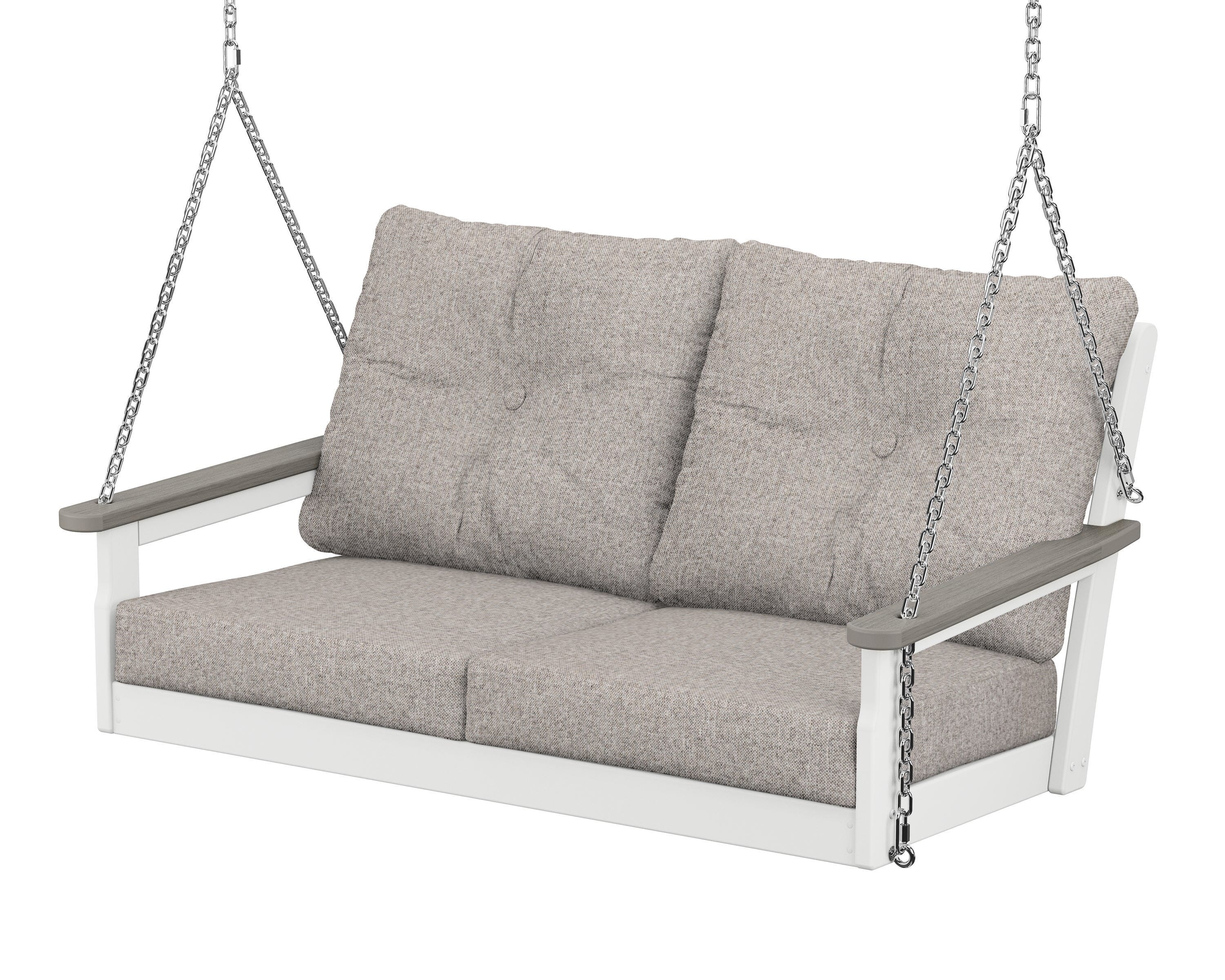 POLYWOOD® Vineyard Deep Seating Swing in White / Driftwood / Weathered Tweed