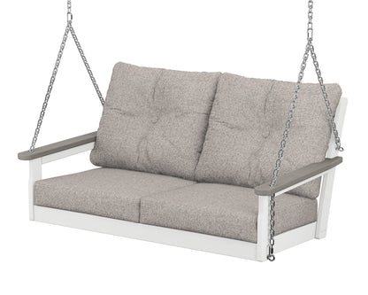 POLYWOOD® Vineyard Deep Seating Swing in White / Driftwood / Weathered Tweed