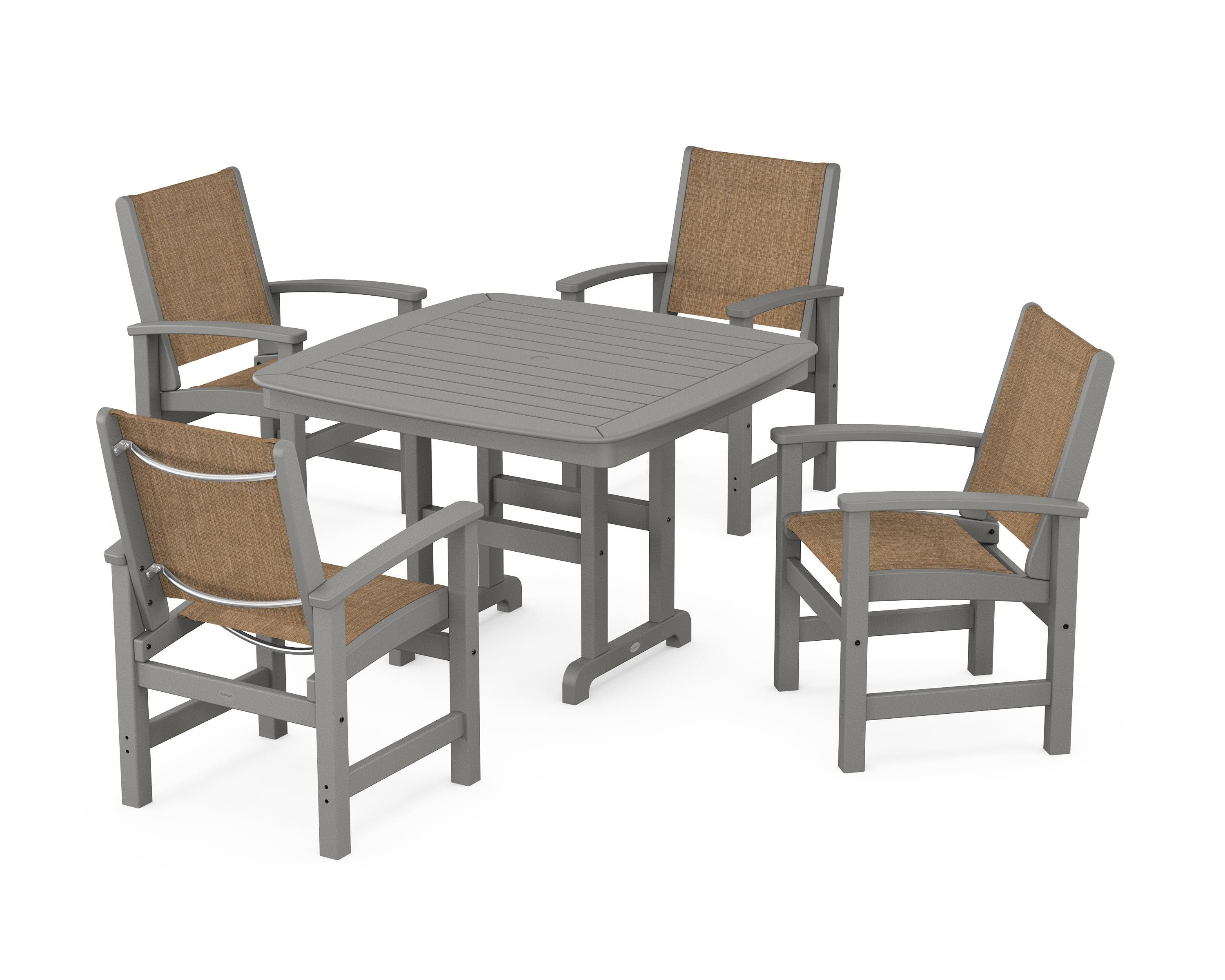 POLYWOOD® Coastal 5-Piece Dining Set in Slate Grey / Burlap Sling