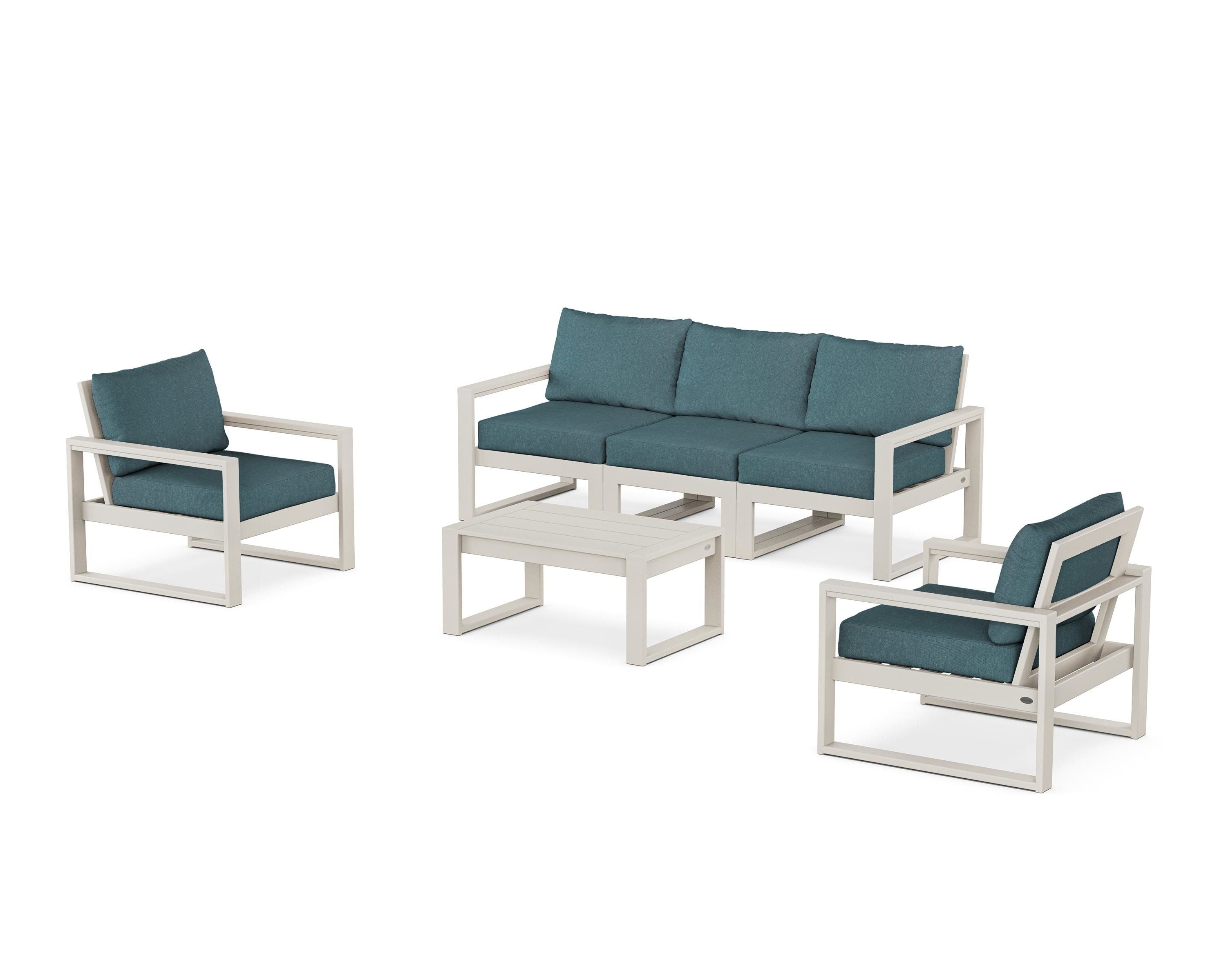 POLYWOOD® EDGE Sectional 4-Piece Deep Seating Set with Sofa in Sand / Ocean Teal