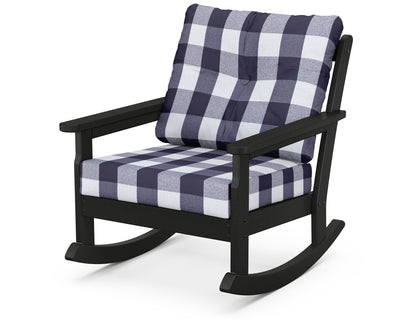 POLYWOOD® Vineyard Deep Seating Rocking Chair in Black / Buffalo Plaid Navy
