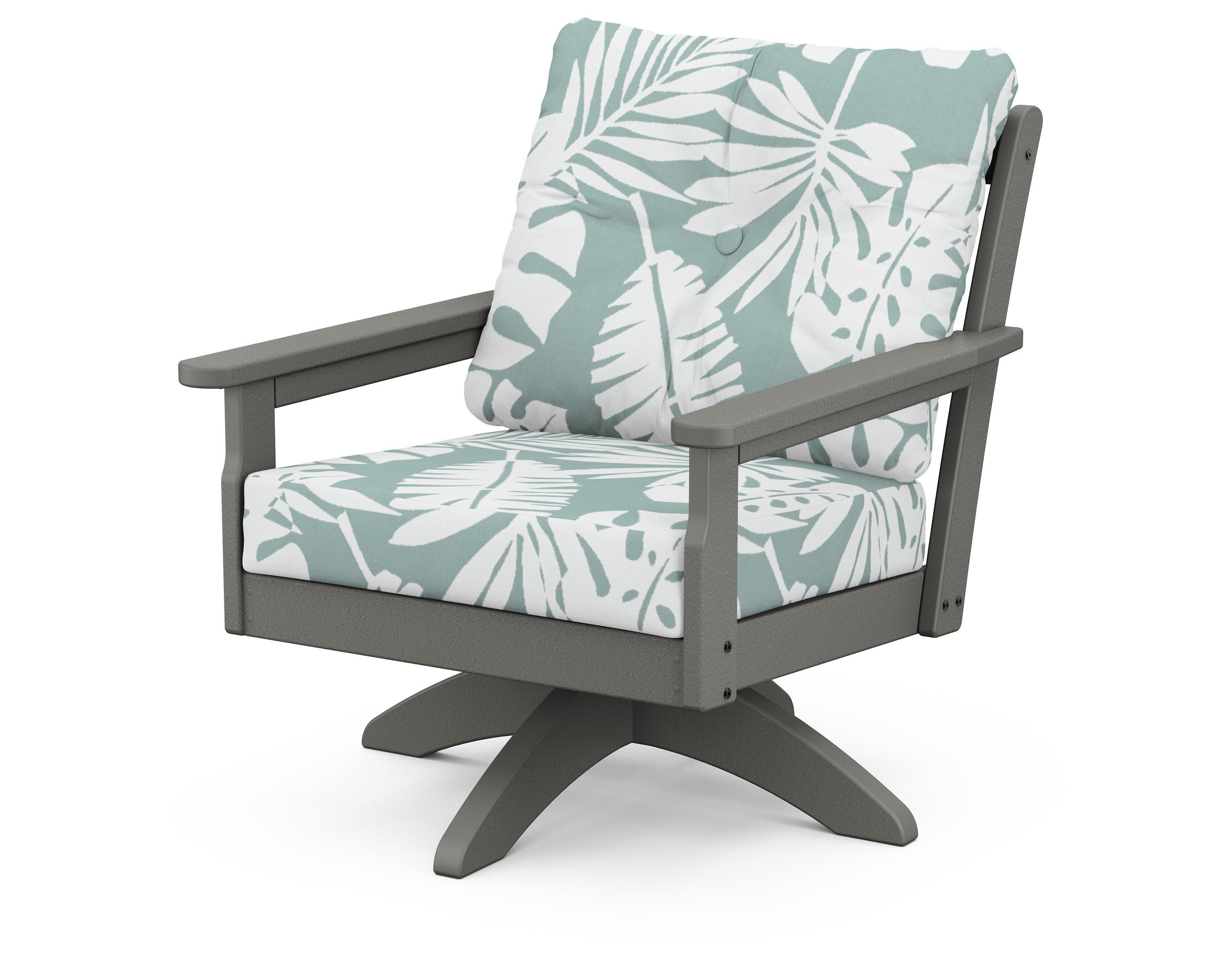 POLYWOOD® Vineyard Deep Seating Swivel Chair in Slate Grey / Leaf Glacier Spa