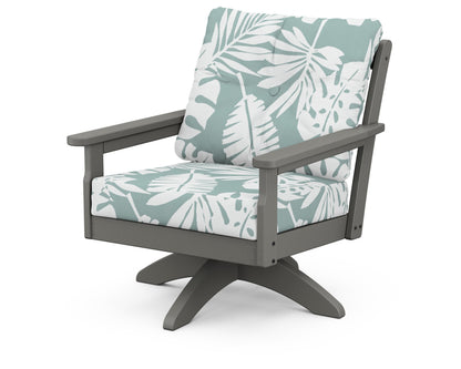 POLYWOOD® Vineyard Deep Seating Swivel Chair in Slate Grey / Leaf Glacier Spa