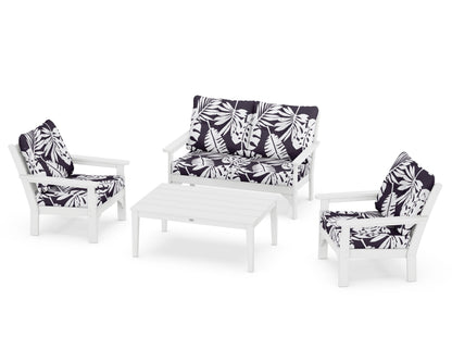 POLYWOOD® Vineyard 4-Piece Deep Seating Set in White / Leaf Navy