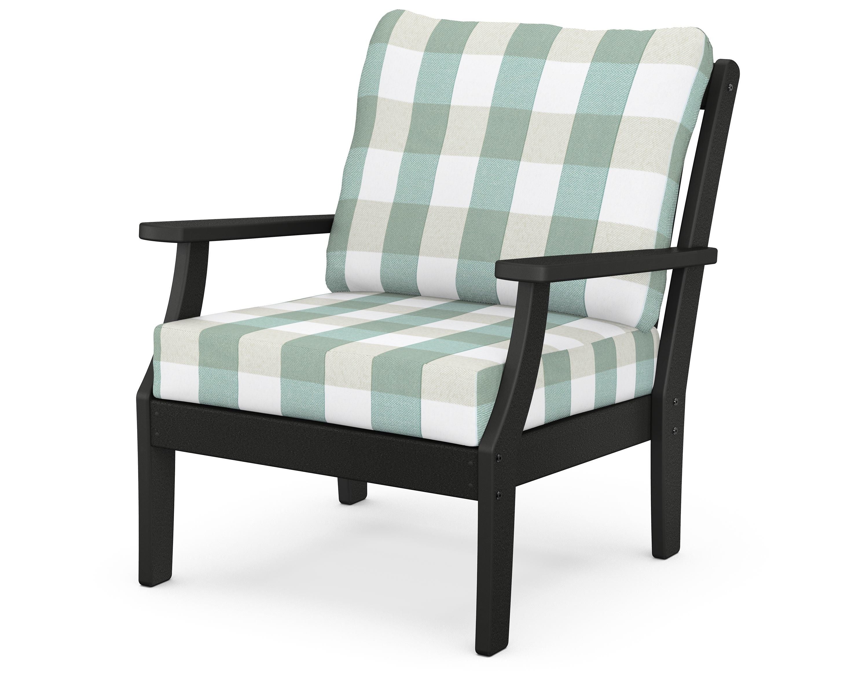 POLYWOOD® Braxton Deep Seating Chair in Black / Buffalo Plaid Glacier Spa