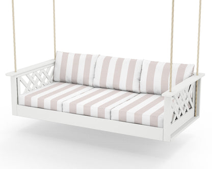 Country Living Wovendale Daybed Swing in White / Cabana Stripe Dune Burlap