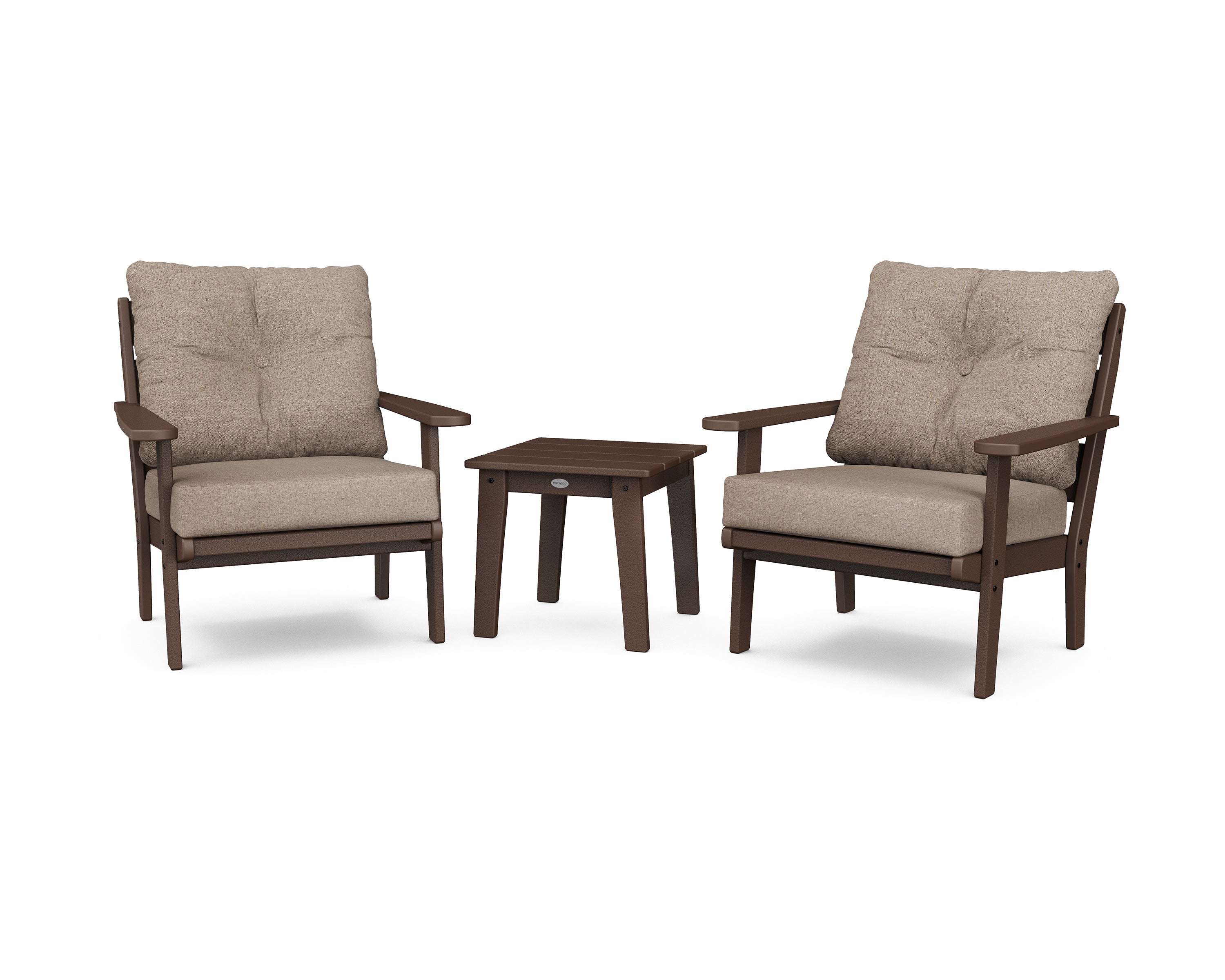 POLYWOOD® Lakeside 3-Piece Deep Seating Chair Set in Mahogany / Spiced Burlap