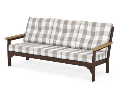 POLYWOOD® Vineyard Deep Seating Sofa in Mahogany / Natural / Buffalo Plaid Grey Mist