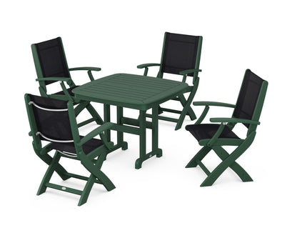 POLYWOOD® Coastal Folding Chair 5-Piece Dining Set in Green / Black Sling