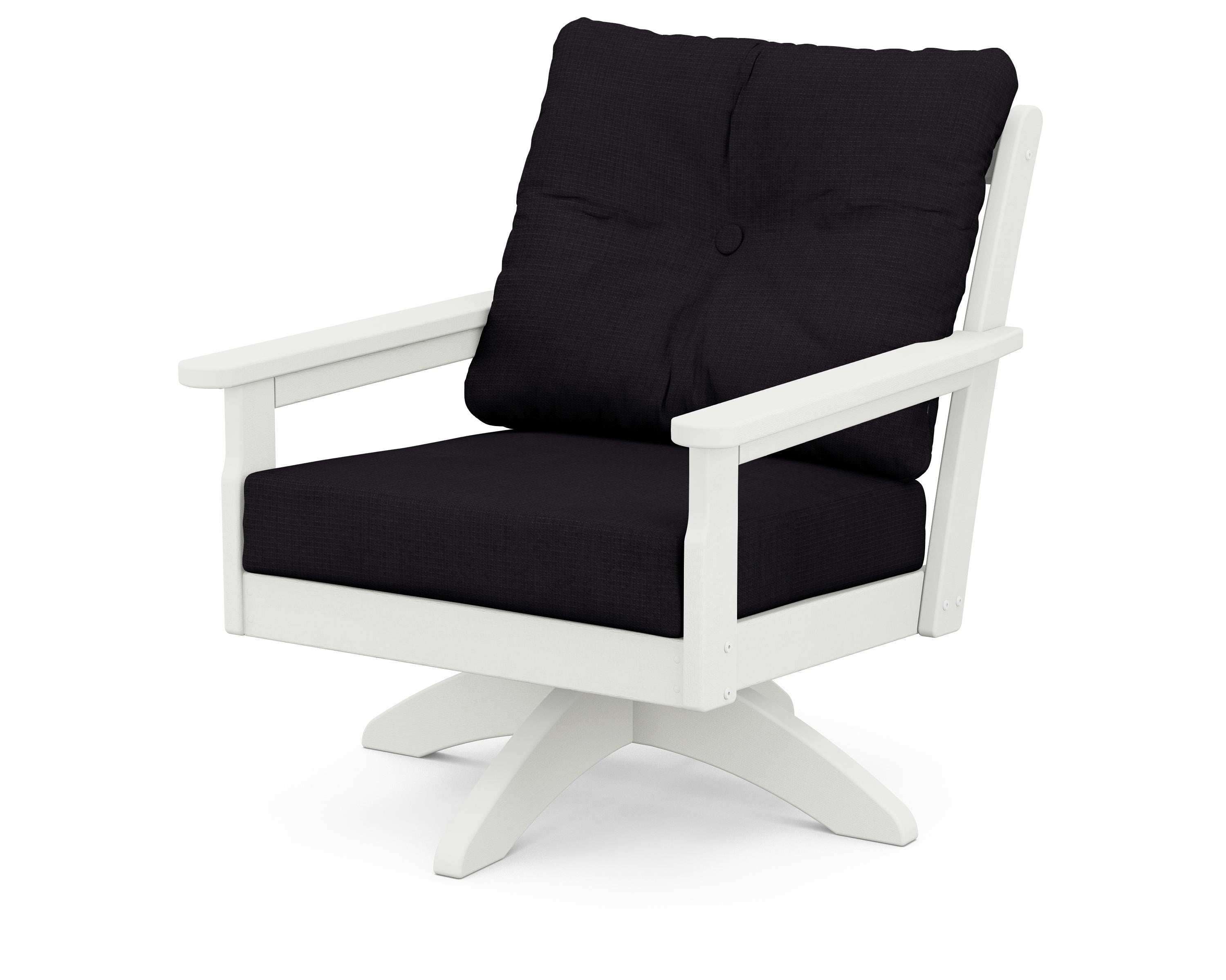 POLYWOOD® Vineyard Deep Seating Swivel Chair in Vintage White / Midnight Linen