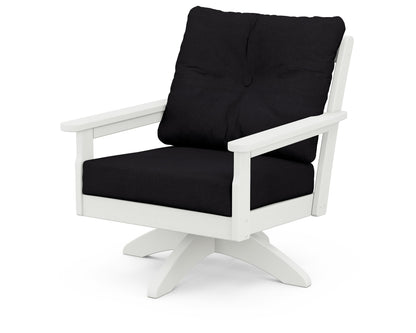 POLYWOOD® Vineyard Deep Seating Swivel Chair in Vintage White / Midnight Linen