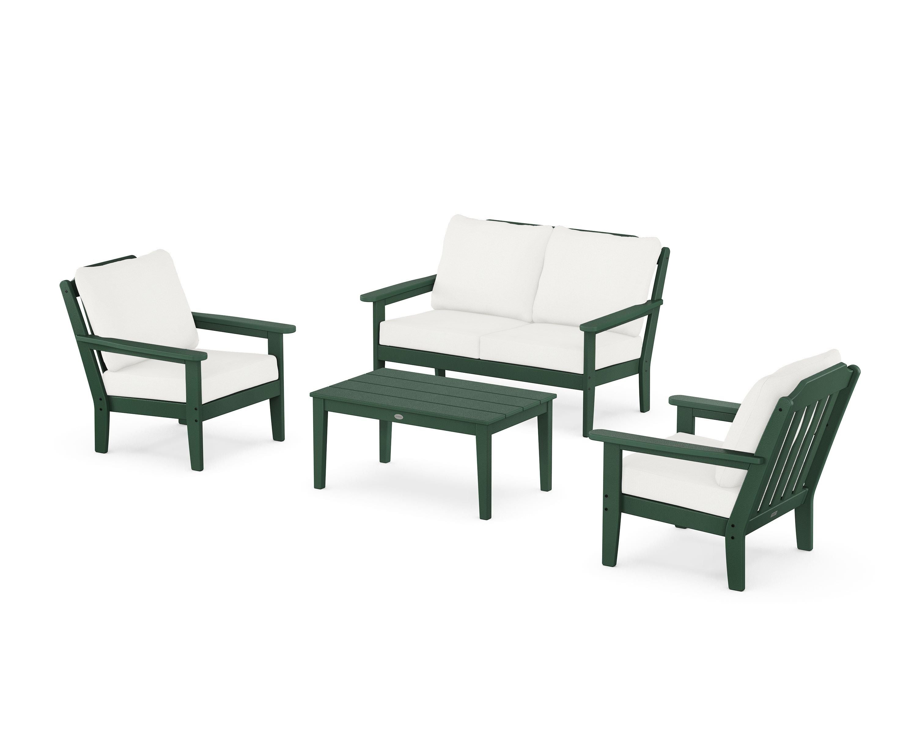 Country Living Cottage 4-Piece Deep Seating Set with Loveseat in Green / Natural Linen