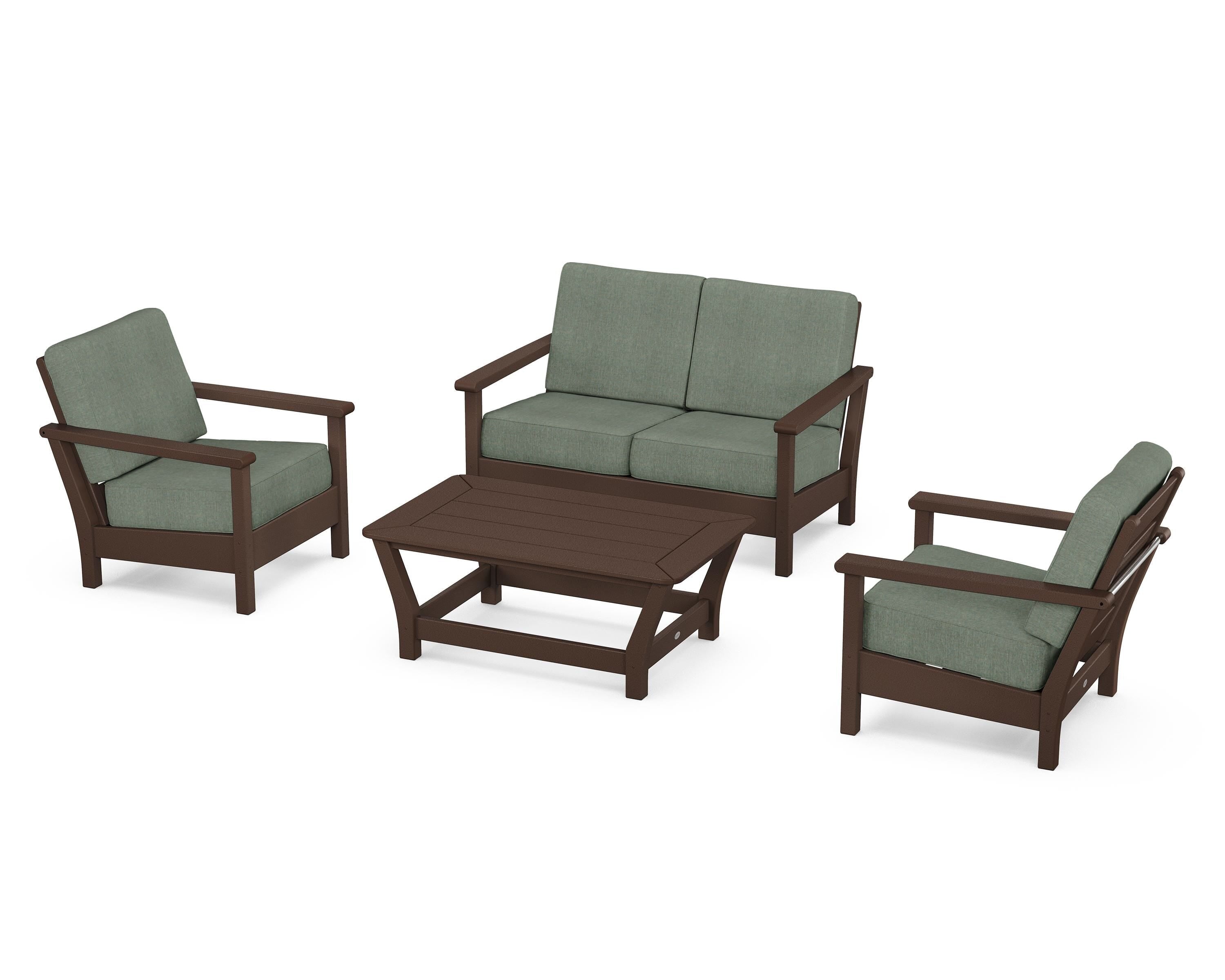 POLYWOOD® Harbour 4-Piece Deep Seating Set in Mahogany / Cast Sage