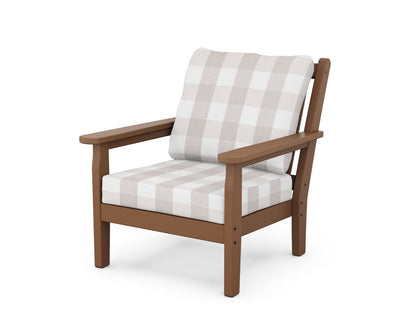 POLYWOOD® Chippendale Deep Seating Chair in Teak / Buffalo Plaid Dune Burlap