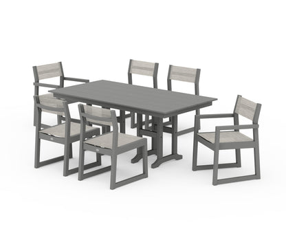 POLYWOOD® EDGE Sling 7-Piece Farmhouse Dining Set in Slate Grey / Birch Sling