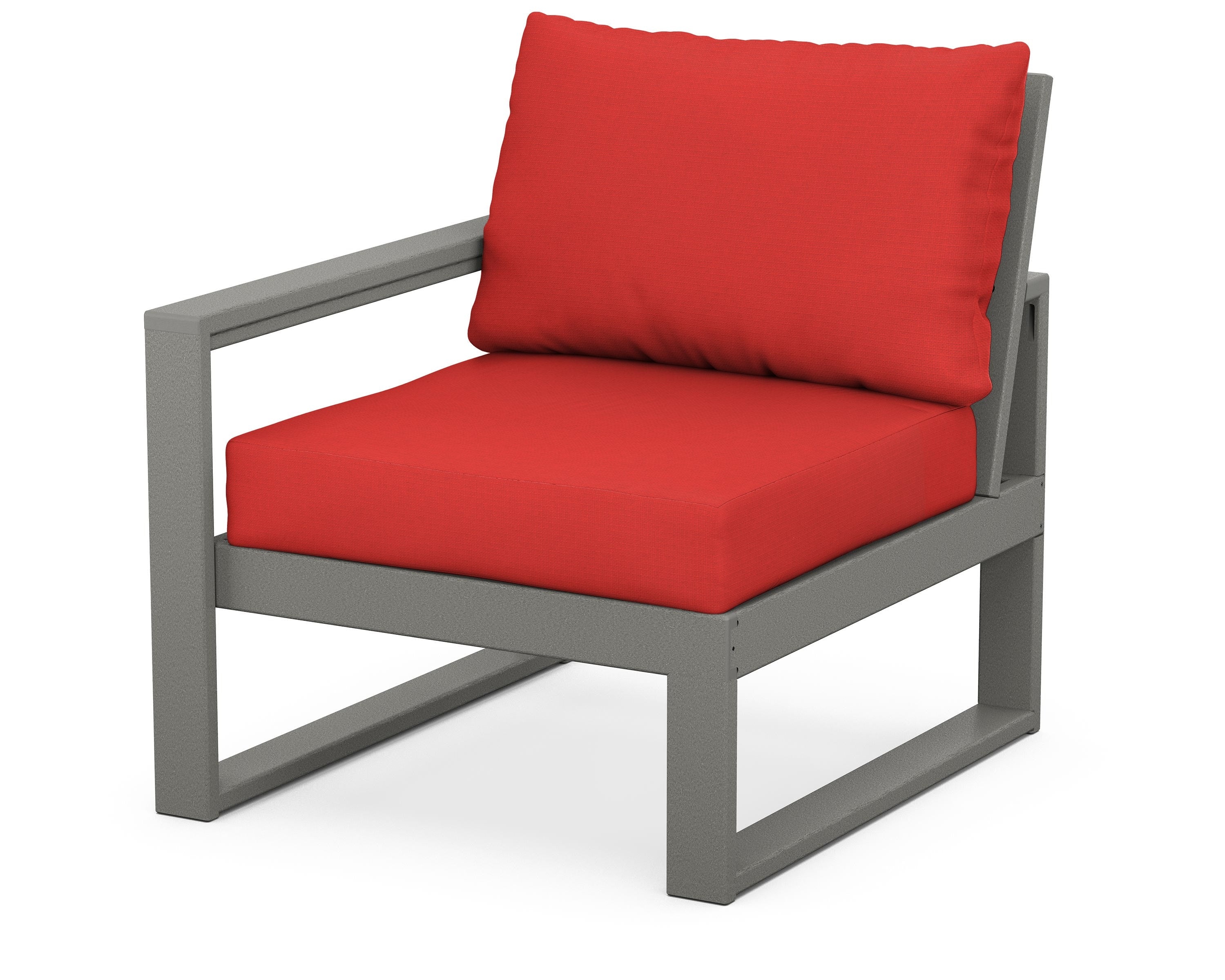 POLYWOOD® EDGE Modular Left Arm Chair in Slate Grey / Crimson Linen