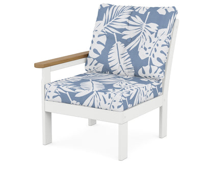 POLYWOOD® Vineyard Modular Left Arm Chair in White / Natural / Leaf Sky Blue