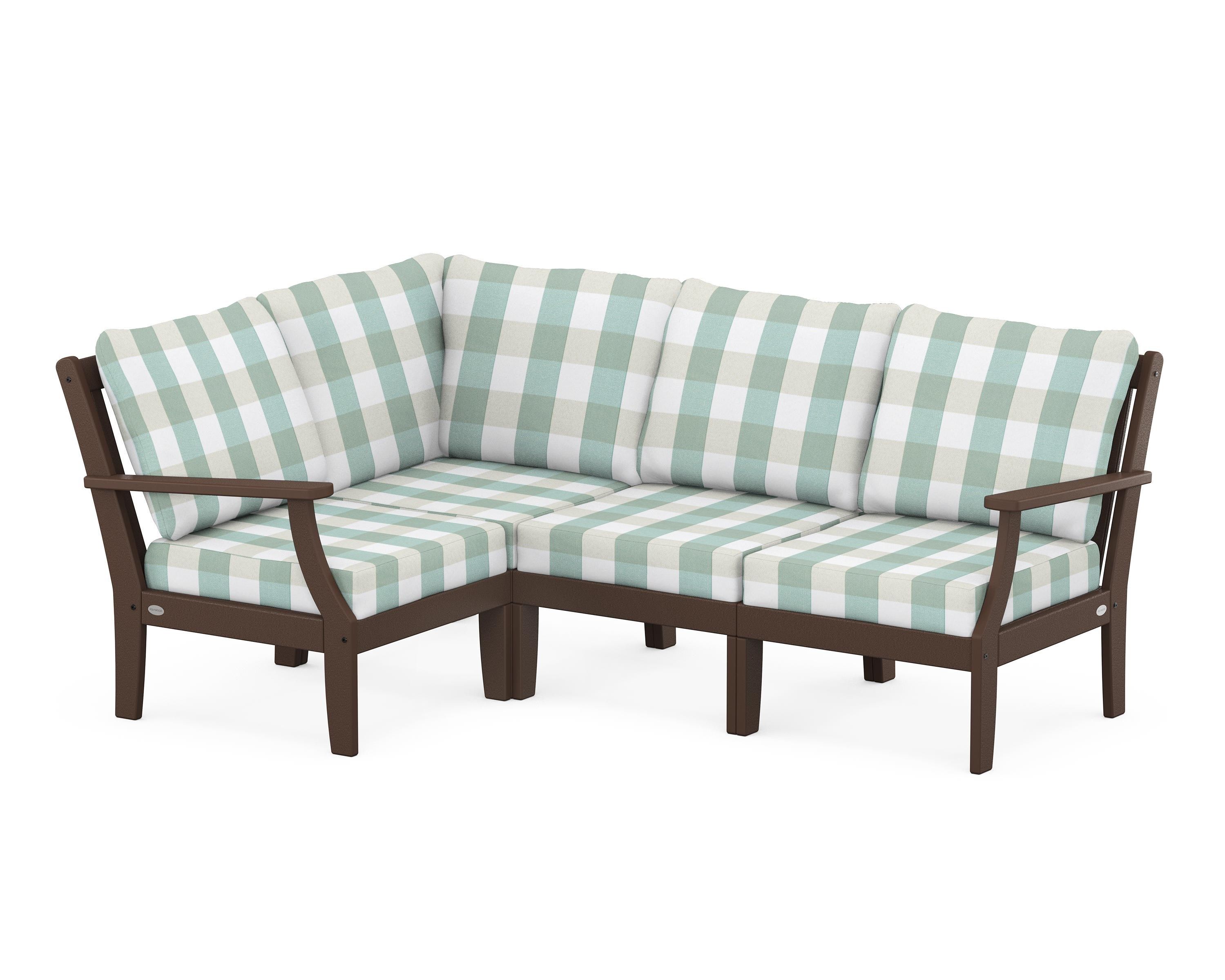 POLYWOOD® Braxton Modular 4-Piece Deep Seating Set in Mahogany / Buffalo Plaid Glacier Spa