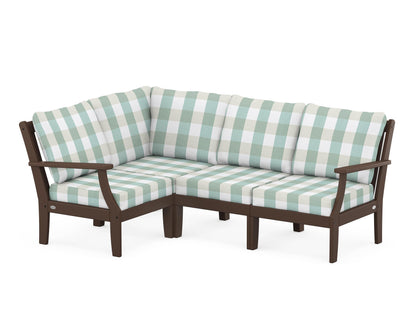 POLYWOOD® Braxton Modular 4-Piece Deep Seating Set in Mahogany / Buffalo Plaid Glacier Spa