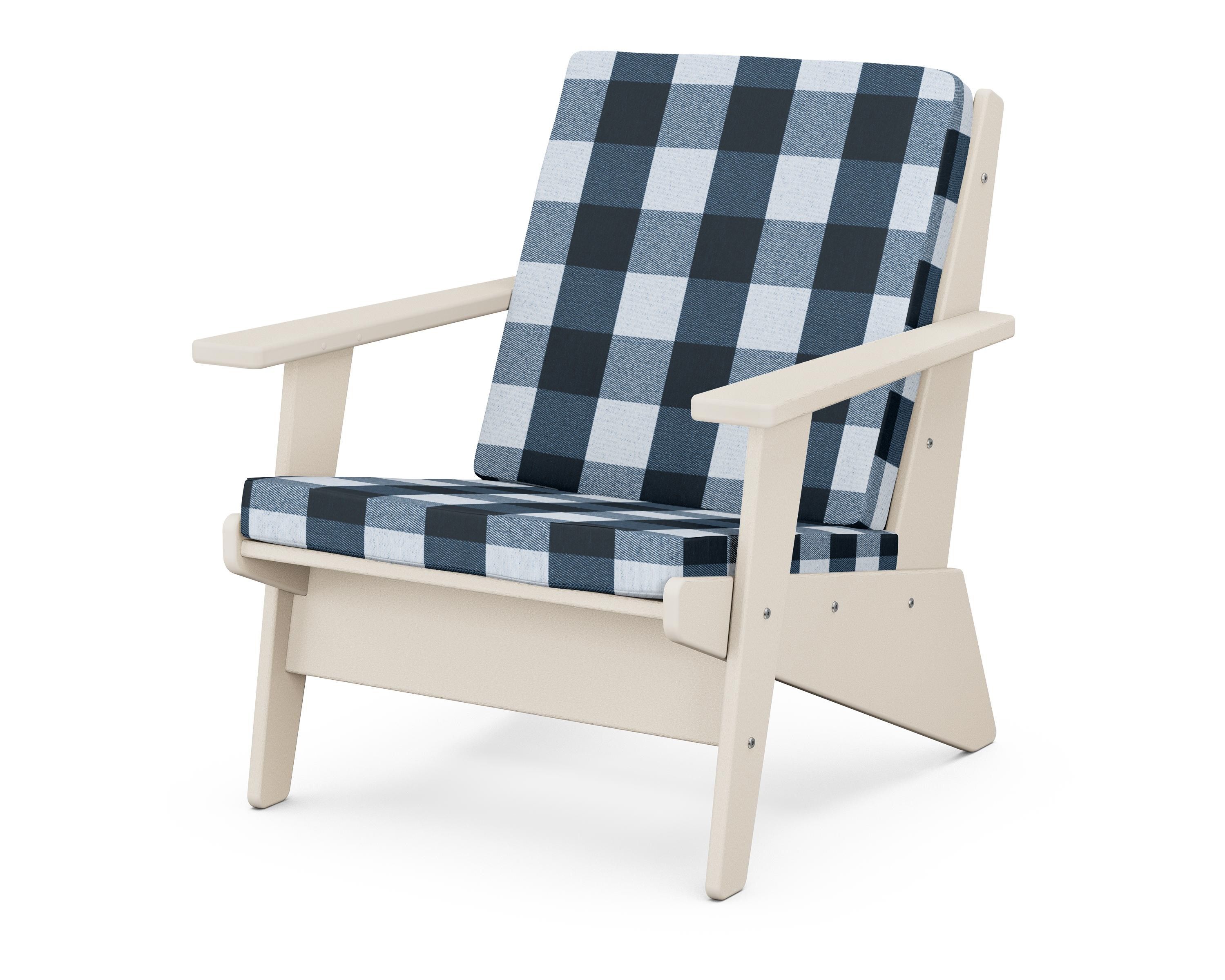 POLYWOOD® Riviera Modern Lounge Chair in Sand / Buffalo Plaid Marine Indigo