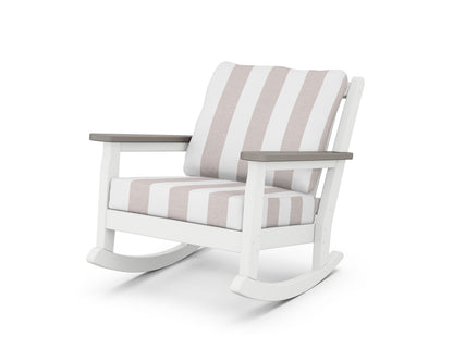 POLYWOOD® Chippendale Deep Seating Rocking Chair in White / Driftwood / Cabana Stripe Dune Burlap