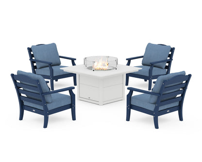 Draper James™ by  POLYWOOD® Savannah 5-Piece Deep Seating Set with Fire Pit Table in Navy / Sky Blue