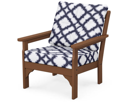 POLYWOOD® Vineyard Deep Seating Chair in Teak / Trellis Navy